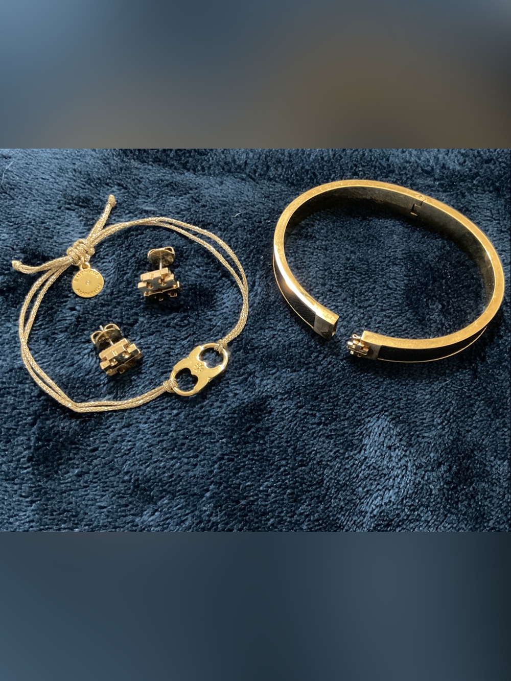 Tory Burch Gold Tone Cuff Bracelet, Adjustable Cord Bracelet Set & Earrings